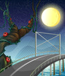 A road above the river near the tree with bugs