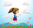 A girl running with butterflies