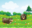 Vector: Two bears at the garden Two bears at the garden