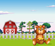 Vector: A bear sitting outside the fence at the farm A bear sitting outside the fence at the farm