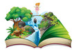 Vector: An open book with an image of a fairy land An open book with an image of a fairy land