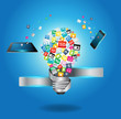 Vector: Creative light bulb with cloud of colorful application icon Creative light bulb with cloud of colorful application icon