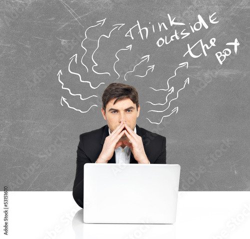 Photo: Business with laptop man brainstorming Business with laptop man brainstorming