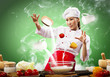 Asian female cooking with magic