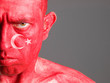 Face man flag Turkey, serious expression