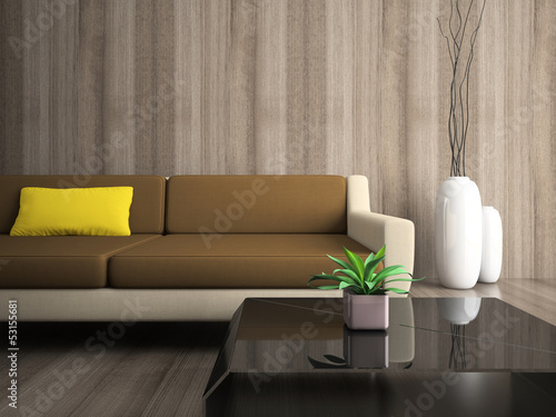 Illustration: Part of modern interior with yellow pillow Part of modern interior with yellow pillow