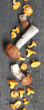 Wild mushrooms on wooden background