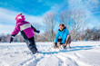 Photo: Happy father and kid with sledges Happy father and kid with sledges