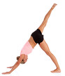 woman doing fitness exercise, white background, copyspace