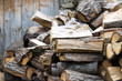 Stacked chopped wood for the winter or construction