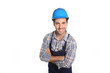 Foto: Cheerful artisan with security helmet on Cheerful artisan with security helmet on