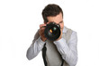 Photo: Portrait of photographer holding digital camera Portrait of photographer holding digital camera