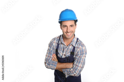 Photo: Cheerful artisan with security helmet on Cheerful artisan with security helmet on
