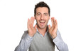 Man on white background shouting