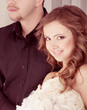 Photo: Bride and groom on their wedding day in a luxurious restaurant. Bride and groom on their wedding day in a luxurious restaurant.
