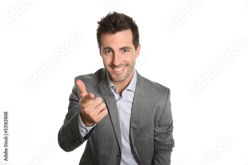 Photo: Cheerful businessman doing business presentation Cheerful businessman doing business presentation