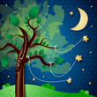 Vector: Tree and stars Tree and stars