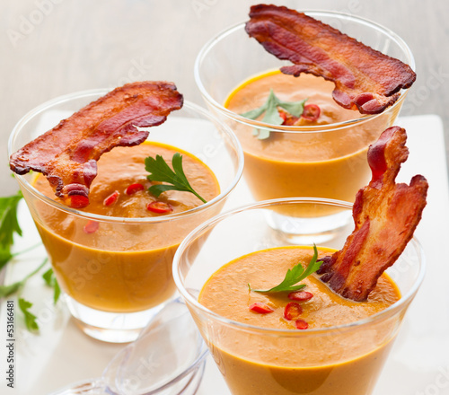 Photo: pumpkin soup in glasses pumpkin soup in glasses