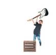 Handsome boy with electric guitar posing