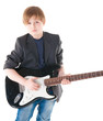 Handsome boy with electric guitar posing