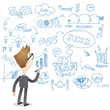 Businessman, scribbles, back view, success