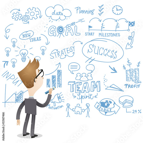 Vector: Businessman, scribbles, back view, success Businessman, scribbles, back view, success