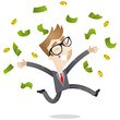Vector: Businessman, winner, money, jumping, joyful, pay raise Businessman, winner, money, jumping, joyful, pay raise