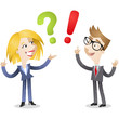 Vector: Business people, FAQ, question mark, exclamation point Business people, FAQ, question mark, exclamation point