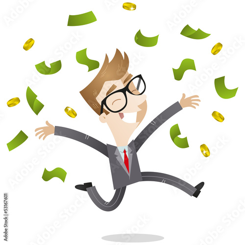 Vector: Businessman, winner, money, jumping, joyful, pay raise Businessman, winner, money, jumping, joyful, pay raise