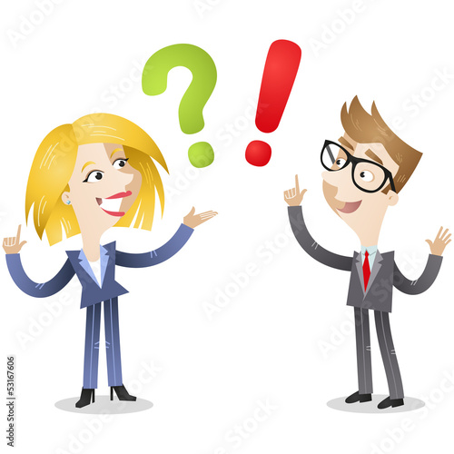Vector: Business people, FAQ, question mark, exclamation point Business people, FAQ, question mark, exclamation point