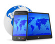 phone and tablet on white background. Isolated 3D image
