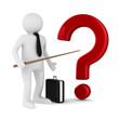 Illustration: Men with pointer and question. Isolated 3d image Men with pointer and question. Isolated 3d image