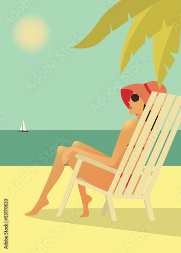 Vector: Woman in the chear on the beach. Vector Woman in the chear on the beach. Vector