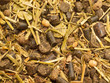 ligth muesli  with herbs for horse background. close up