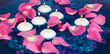 Photo: Rose petals and candles in water in vase Rose petals and candles in water in vase