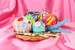 Foto: Colorful buttons and multicolor wool balls, Colorful buttons and multicolor wool balls,
