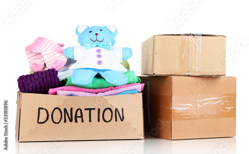 Photo: Donation box isolated on white Donation box isolated on white
