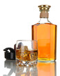 Brandy with ice and cigar isolated on white