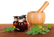 Blooming Celandine with medicine bottles
