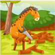 giraffe cutting firewood