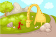 landscape cartoon giraffe with ant