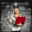 Photo: Idea Concept female with laptop shows well done Idea Concept female with laptop shows well done