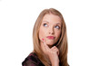 Attractive blonde woman thinking