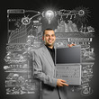 Photo: Idea Concept businessman with open laptop in his hands Idea Concept businessman with open laptop in his hands