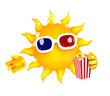Sunshine eats popcorn at the 3d movie