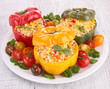 cooked bell pepper with couscous and vegetable