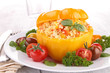 cooked bell pepper with couscous and vegetable