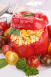 cooked bell pepper with couscous and vegetable
