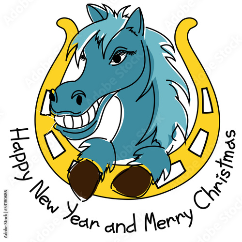 Vector: New Year and Christmas card with horse New Year and Christmas card with horse