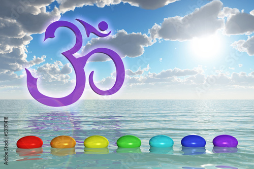 Illustration: Chakra Steine schwimmend im Meer Chakra Steine schwimmend im Meer